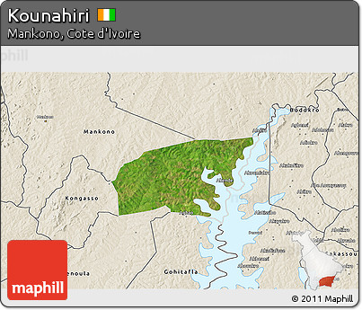 Satellite 3D Map of Kounahiri, shaded relief outside
