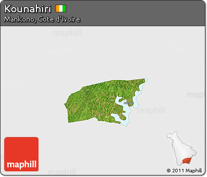 Satellite 3D Map of Kounahiri, single color outside
