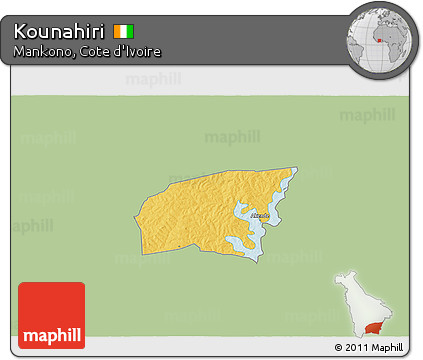 Savanna Style 3D Map of Kounahiri, single color outside