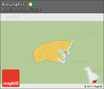 Savanna Style 3D Map of Kounahiri, single color outside