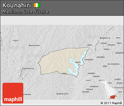 Shaded Relief 3D Map of Kounahiri, desaturated