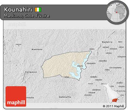 Shaded Relief 3D Map of Kounahiri, desaturated