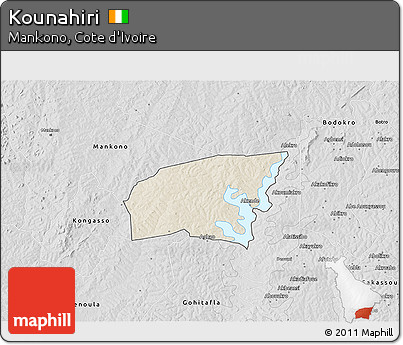Shaded Relief 3D Map of Kounahiri, desaturated