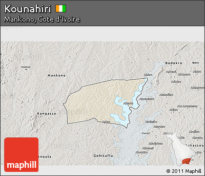 Shaded Relief 3D Map of Kounahiri, semi-desaturated