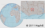 Gray Location Map of Kounahiri, within the entire country, hill shading