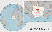 Gray Location Map of Kounahiri, highlighted country, within the entire country, hill shading