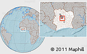 Gray Location Map of Kounahiri, highlighted country, highlighted parent region, within the entire country, hill shading
