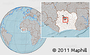 Gray Location Map of Kounahiri, highlighted country, highlighted parent region, hill shading