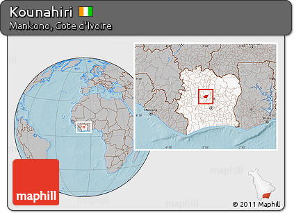 Gray Location Map of Kounahiri, highlighted country, hill shading
