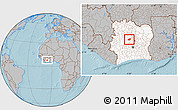 Gray Location Map of Kounahiri, highlighted country, hill shading
