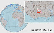 Gray Location Map of Kounahiri, highlighted parent region, within the entire country, hill shading