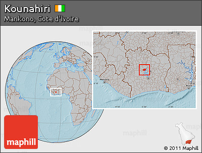 Gray Location Map of Kounahiri, hill shading