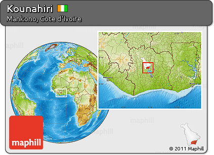Physical Location Map of Kounahiri, highlighted parent region, within the entire country