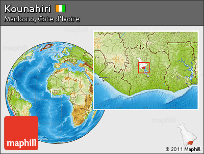 Physical Location Map of Kounahiri, highlighted parent region, within the entire country