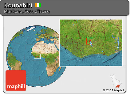 Satellite Location Map of Kounahiri, within the entire country