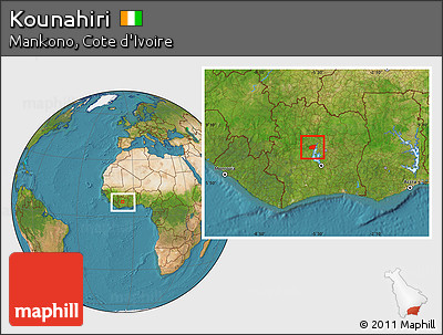 Satellite Location Map of Kounahiri, within the entire country