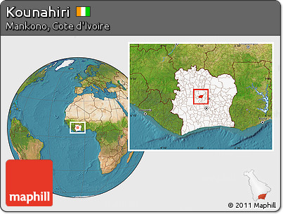 Satellite Location Map of Kounahiri, highlighted country