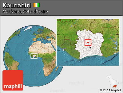 Satellite Location Map of Kounahiri, highlighted country
