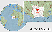 Savanna Style Location Map of Kounahiri, highlighted country, highlighted parent region, within the entire country, hill shading