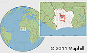 Savanna Style Location Map of Kounahiri, highlighted country, highlighted parent region, within the entire country