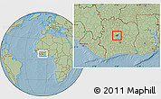Savanna Style Location Map of Kounahiri, hill shading
