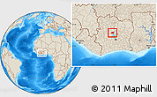 Shaded Relief Location Map of Kounahiri, within the entire country