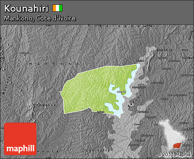 Physical Map of Kounahiri, darken, desaturated