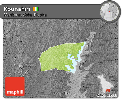 Physical Map of Kounahiri, darken, desaturated