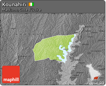 Physical Map of Kounahiri, darken, desaturated