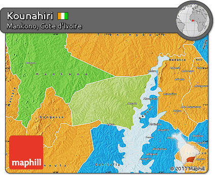 Physical Map of Kounahiri, political outside