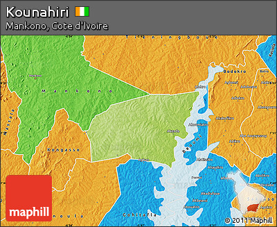 Physical Map of Kounahiri, political outside