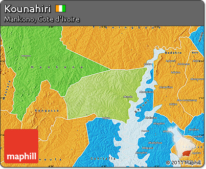 Physical Map of Kounahiri, political outside