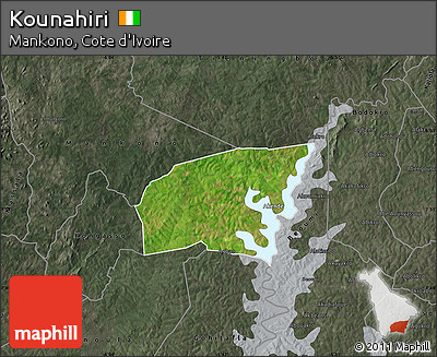 Satellite Map of Kounahiri, darken, semi-desaturated