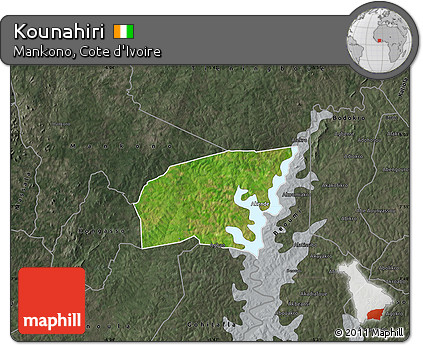 Satellite Map of Kounahiri, darken, semi-desaturated