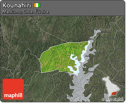 Satellite Map of Kounahiri, darken, semi-desaturated