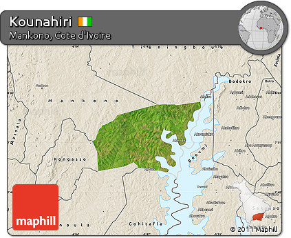 Satellite Map of Kounahiri, shaded relief outside