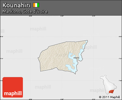 Shaded Relief Map of Kounahiri, single color outside