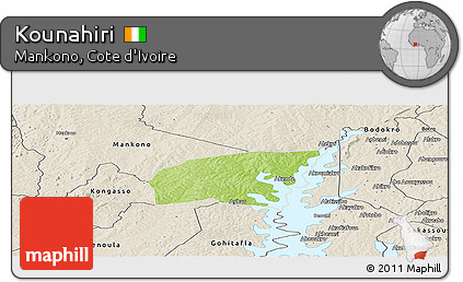 Physical Panoramic Map of Kounahiri, shaded relief outside