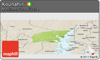 Physical Panoramic Map of Kounahiri, shaded relief outside