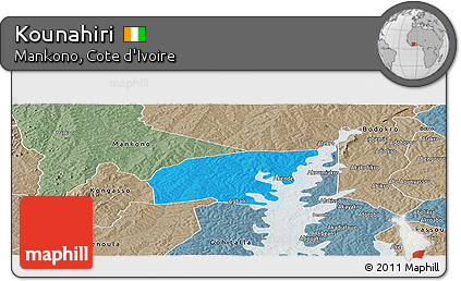 Political Panoramic Map of Kounahiri, semi-desaturated
