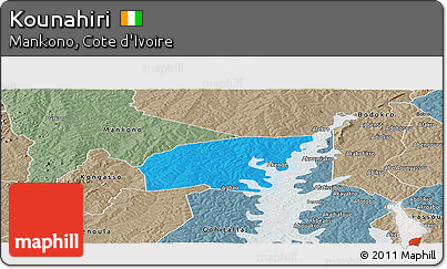 Political Panoramic Map of Kounahiri, semi-desaturated