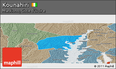 Political Panoramic Map of Kounahiri, semi-desaturated