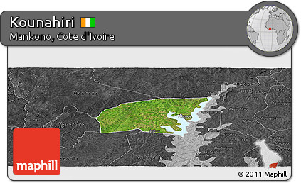 Satellite Panoramic Map of Kounahiri, darken, desaturated