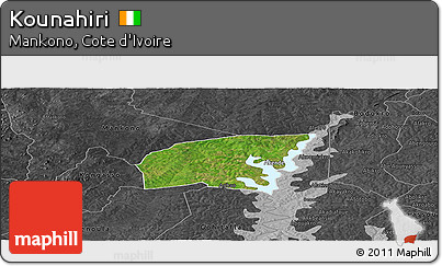 Satellite Panoramic Map of Kounahiri, darken, desaturated