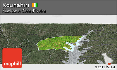 Satellite Panoramic Map of Kounahiri, darken, semi-desaturated
