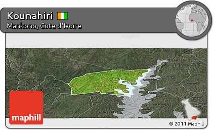 Satellite Panoramic Map of Kounahiri, darken, semi-desaturated