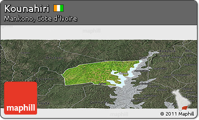 Satellite Panoramic Map of Kounahiri, darken, semi-desaturated