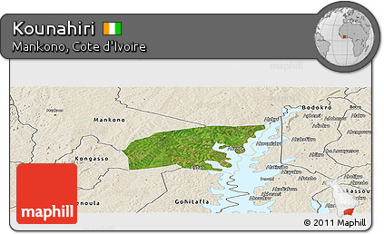 Satellite Panoramic Map of Kounahiri, shaded relief outside