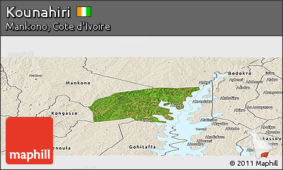 Satellite Panoramic Map of Kounahiri, shaded relief outside