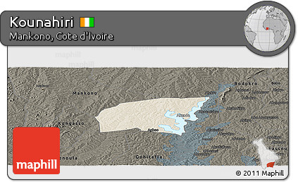 Shaded Relief Panoramic Map of Kounahiri, darken